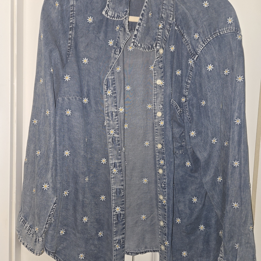 Embroidered Denim Blouse - Blue